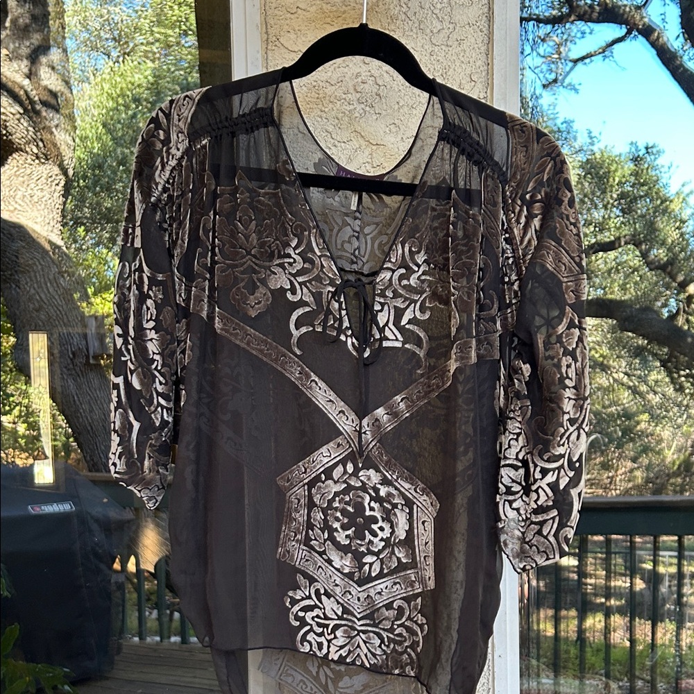 Hale Bob Black and Cream Sheer Blouse